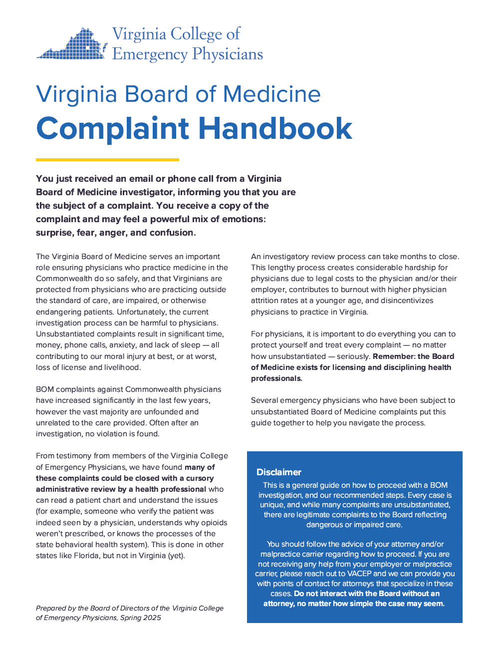 New VACEP Handbook Helps Physicians Navigate Board of Medicine